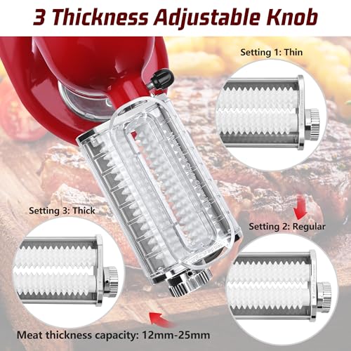Meat Tenderizer Attachment for KitchenAid Stand Mixers - Transparent, 3 Adjustable Thickness