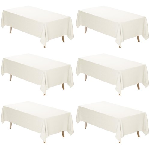 Fixwal 6 Pack Ivory Table Cloth for Rectangle Table, 70 x 120 Inch Polyester Fabric Tablecloths Rectangular, Table Covers 6-8ft for Party, Banquet, Dining, Wedding, Graduation
