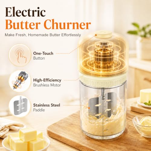 Electric Butter Churner Kit - One-Touch Homemade Butter Maker with Glass Jar