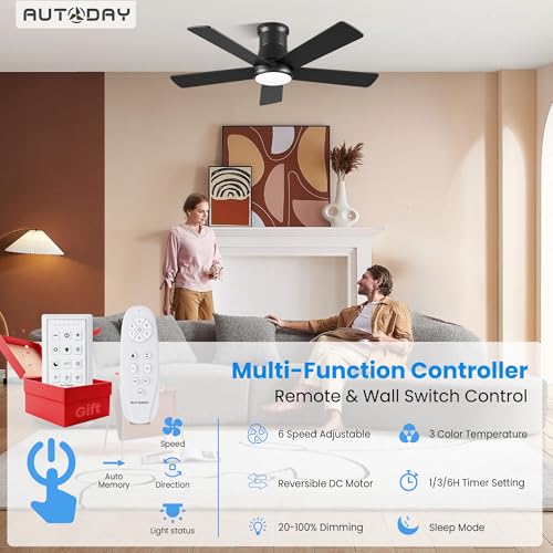 42 Inch Low Profile Ceiling Fan with Lights and Dual Remotes - Black & Dark Brown
