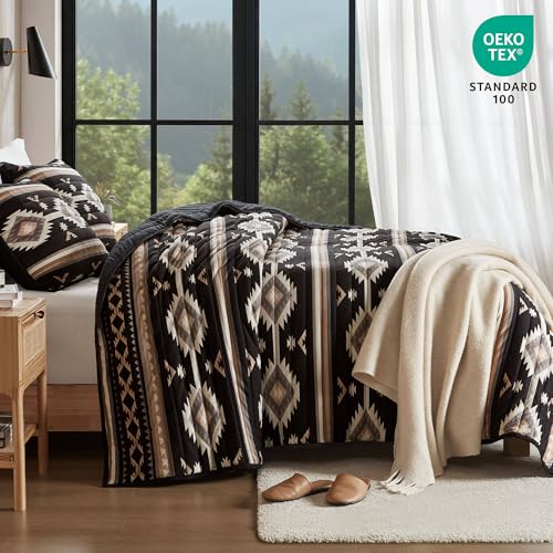 Full/Queen Woolrich Southwestern Aztec Quilt Set Reversible Black Bedding