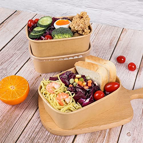 Disposable Kraft Paper Bowls with Lids - 25oz, Pack of 50
