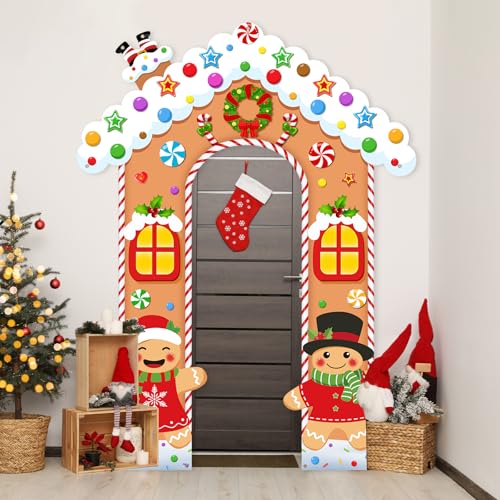 Sereliy Ginger.House Christmas Gingerbread Door Decorations - Holiday Photo Backdrop