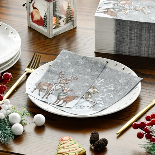Horaldaily 100Pcs Christmas Snowman Paper Napkins 4.3 x 7.9 Inches Holiday Party Supplies
