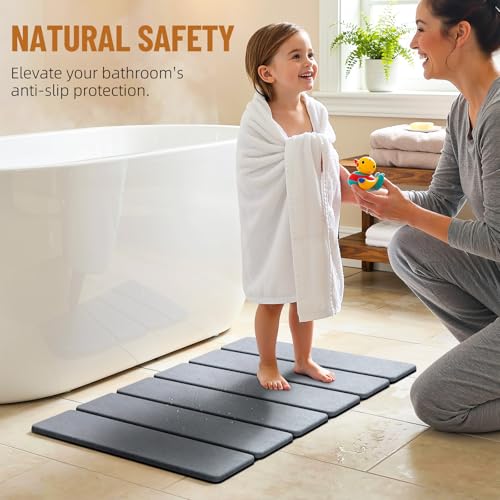 Luxspire Dark Gray Diatomaceous Earth Bath Mat 24x16in Non-Slip Fast Drying