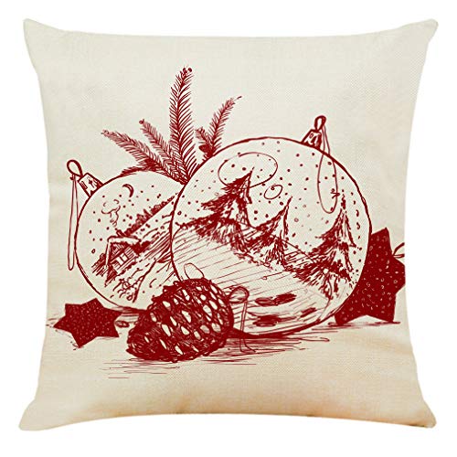 Ogrmar 4PCS 18"x18" Throw Pillow Covers Christmas Decorative Couch Pillow Cases Cotton Linen Square Cushion Cover for Sofa, Couch, Bed (Red and Beige)