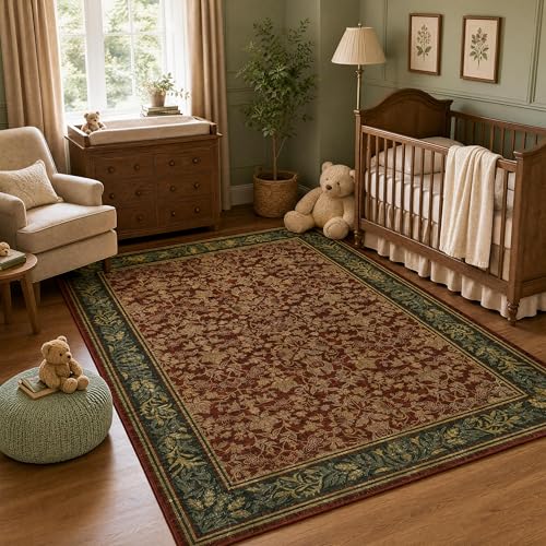 GarveeHome 6x9 Washable Boho Red Living Room Rug - Non-Slip 0.2" Pile