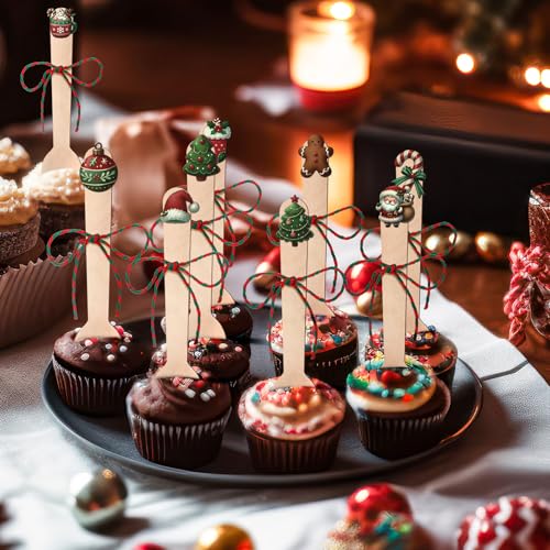 Cute Vesici 120 Piece Christmas Wooden Spoons Hot Cocoa & Dessert Utensil Set