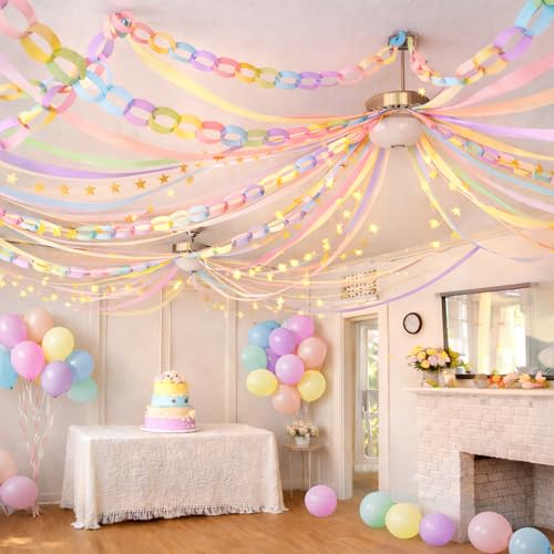 Pastel Birthday Decorations Kit with Paper Chain Garland - Gleebixi
