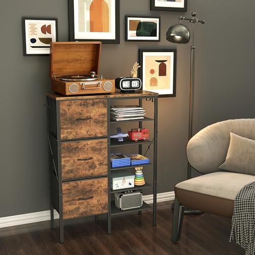 6-Tier Shoe Rack Organizer with 3 Fabric Drawers and Hooks - Entryway & Closet Storage