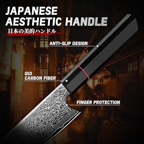 Damascus Knife Set 3 Pcs - VG10 Kitchen Knives with Octagonal Handles - 8.08"
