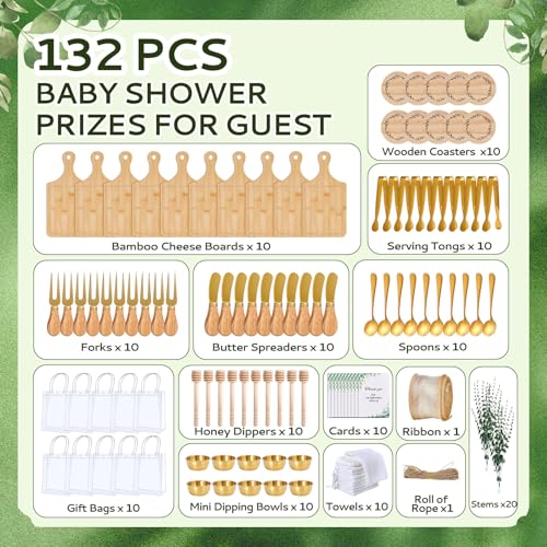 Baby Shower Prizes Set - 10 Bamboo Square Cheese Boards & Gift Accessories
