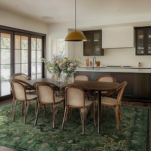 Jainmy 6x9 Dark Green Traditional Area Rug with Medallion Pattern, Low Pile, Non-Slip, Washable for Living Room & Bedroom