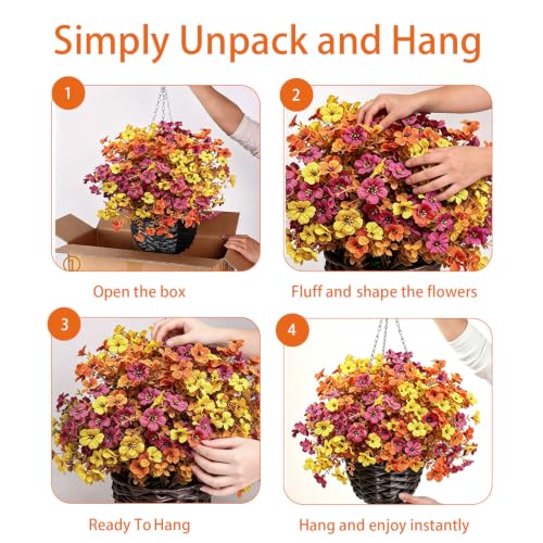Artificial Fall Flowers Hanging Baskets - 2 Pack Outdoor Autumn Decor