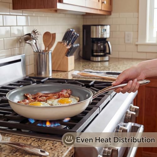 Ceramic Nonstick Frying Pan Set - 3-Piece Skillet Set 8, 9.5, 11 Inch Ash Grey