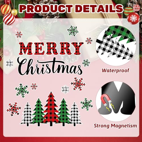 Merry Christmas Refrigerator Magnets Set – 20 Plaid Snowflake Tree Decor Stickers
