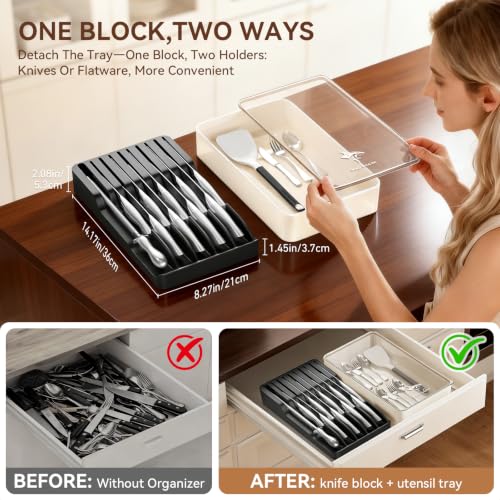 11-Piece Kitchen Knife Set with Block, Sharpener & Drawer Organizer - MAD SHARK