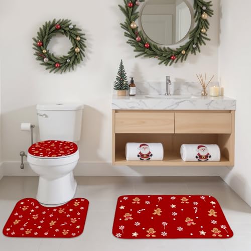 Mocsicka Red Christmas Shower Curtain Set 72x72 Inches with Rugs & Hooks
