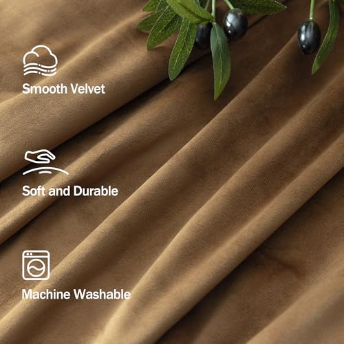 Velvet Room Darkening Curtains 52x84 Inches Set of 2 - Gold Brown Insulated Luxury Drapes