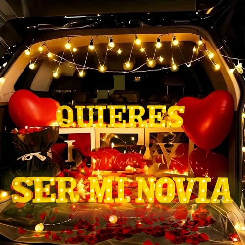 Quieres Ser Mi Novia Light Up Letters & 1000 Rose Petals - Romantic Proposal Set - Quieres Ser Mi Novia2