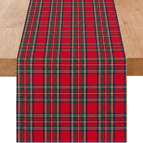 Niviy Red Green Plaid Christmas Table Runner 12 x 72 Inches - Festive Holiday Decor