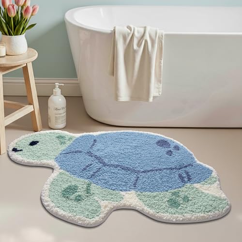 Blue Sea Turtle Animal Bathroom Rug 24x40 Inches - Non Slip & Absorbent