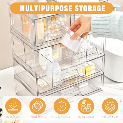 Stackable Clear Acrylic Makeup Organizer Drawers - 2 Middle + 2 Wide