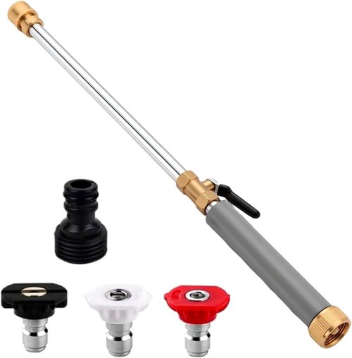Jet Nozzle Power Washer Wand - 2026 Model with 3 Interchangeable Nozzles for Car & Garden Cleaning (Grey)