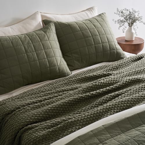 EverGrace Olive Green Chunky Chenille Knit Throw Blanket 90x90 Inches