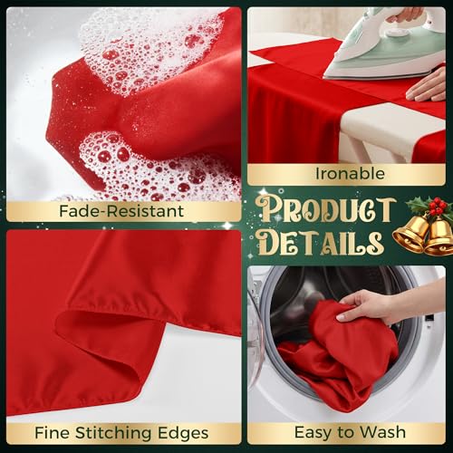 COSINIA 4 Pack Red Satin Table Runners 12 x 108 in - Reusable Seamless Design