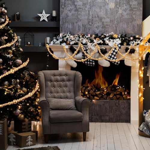 2 Pcs Gold Christmas Wood Bead Garland, 131 ft Total Length