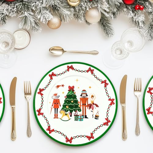 Nutcracker Christmas Dinner Plates Set of 4, 9-Inch Ceramic Holiday Tableware