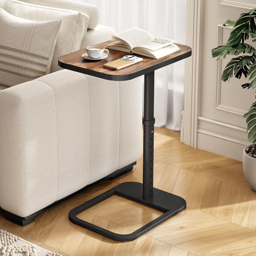 Kitstorack Brown Upgraded TV Tray Table with Auto-Lock & 90° Flip Design, Adjustable Height Sofa Side Table
