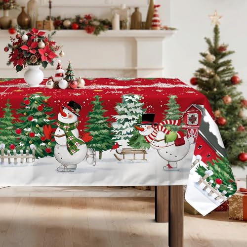 Arquiel Christmas Snowman Tablecloth 55 x 70 Inch Rectangular Holiday Decor