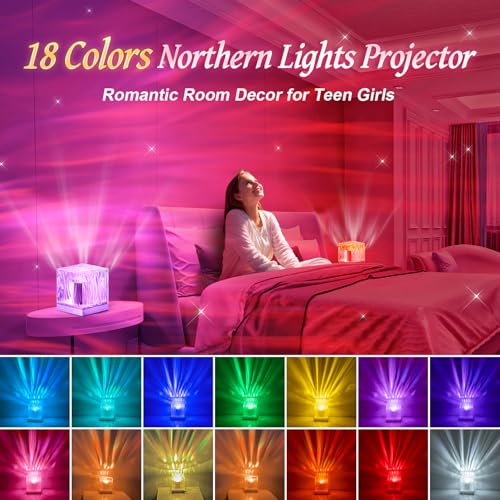 One Fire Aurora Light Projector for Bedroom Yellow, 5-in-1 RGB Night Light, White Noise & Bluetooth Speaker, Teen Gift