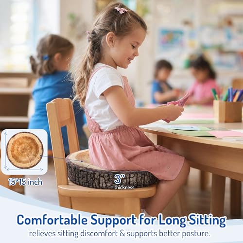 Tree Stump Floor Cushions for Kids 6 Pack - Natural Wood Set, 15 Inch Classroom Seating