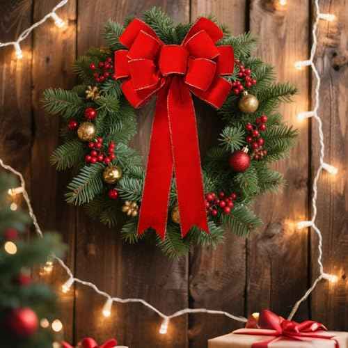 2 Pack Red Christmas Bows Outdoor Decorations,10.6x19.7 Inch Large Christmas Tree Topper Bow, Velvet Wreath Bow with Glitter Gold Edge for Xmas Home Front Door Decor,Wreaths, Gifts & Home Decor