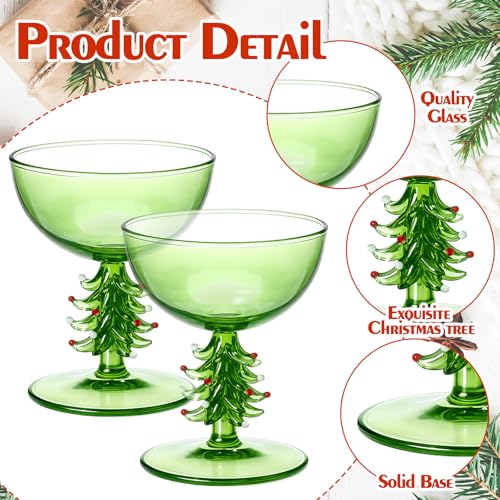 Sunnychicc 2 Pcs Green Christmas Tree Stemmed Wine Glasses 5.5oz – Tree Trunk Stemware