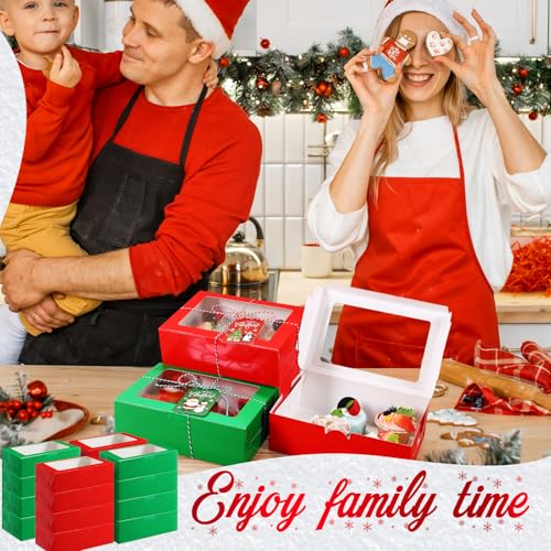 Maxcheck 50 Pack Large Christmas Cookie Gift Boxes with Window, 9x6x3 Inch