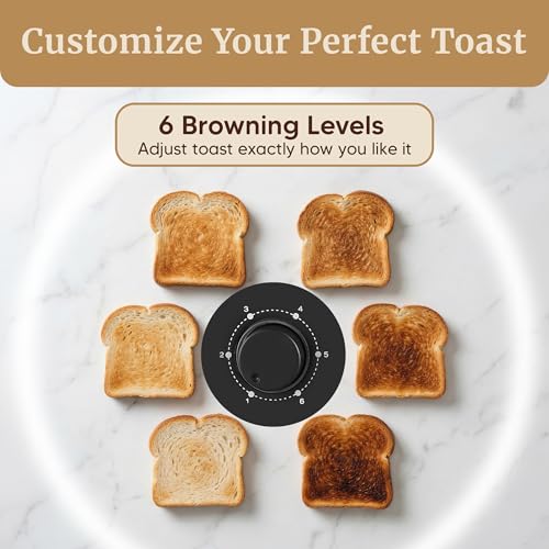 Elite Gourmet 4-Slice Toaster with Extra-Wide Long Slots, 6 Browning Levels - Black & Stainless Steel