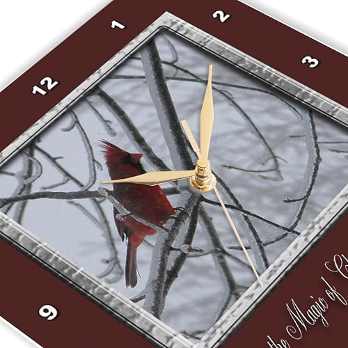 Winter Cardinal 15x15 Wall Clock - 3dRose May Magic of Christmas Never End