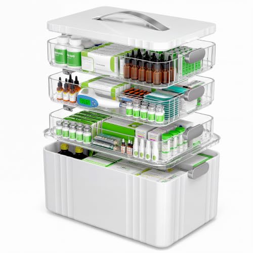 White 4-Tier Portable Medicine Organizer with Handle - First Aid Storage