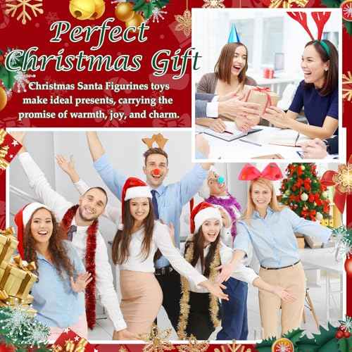 12 Pcs Mini Santa Christmas Figurines to Hide Tiny Santa Claus Rubber Miniature Figurines Ornaments Gifts for Christmas Home Table Decorations (White Skin)