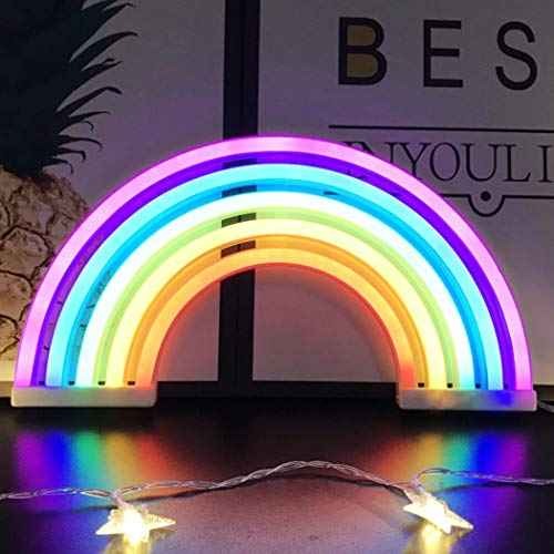 Rainbow Night Light for Kids - LED Rainbow Neon Signs for Wall Decor, Bedroom Decorations, Home Accessories, Party & Holiday Decor - Battery or USB Operated Table Night Lights