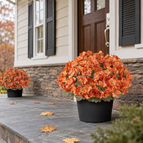 Artificial Fall Azalea Topiary Trees - 2 Pack, Orange, 16.5 Inch Outdoor Decor