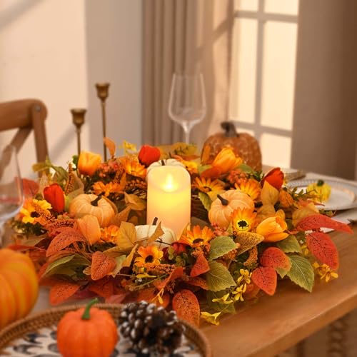 Fall Wreath for Front Door 26 Inch - Autumn Decorations for Home - Orange