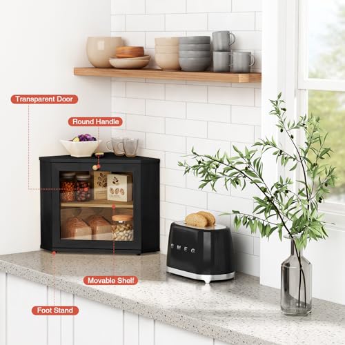 Goozii Double Layer Corner Bread Box - Black 2-Tier Countertop Storage