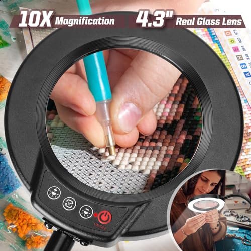 10X Magnifying Glass with Light and Stand, 5 Color Modes Stepless