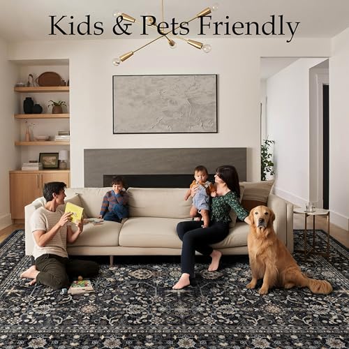 Dark Gray 8x10 Washable Area Rug - Ultra Soft Non-Slip Living Room Carpet