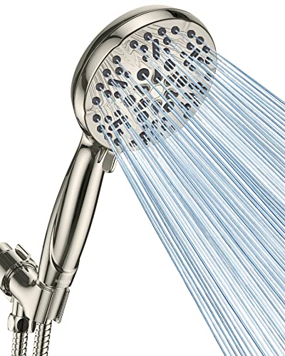High Pressure Handheld Shower Head with 5 Spray Settings, 60-Inch Stainless Steel Hose, Brushed Nickel
